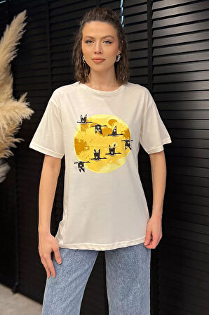 Bisiklet Yaka Taş İşlemeli Baskılı Kadın Tişört