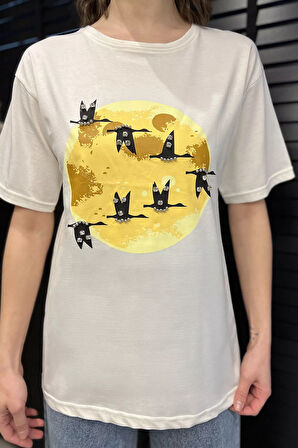 Bisiklet Yaka Taş İşlemeli Baskılı Kadın Tişört