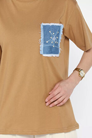 Kot Garnili Taşlı Kadın Tişört