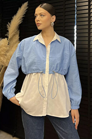 Bel Büzgülü Kadın Paraşüt Garnili Gömlek