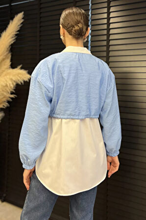 Bel Büzgülü Kadın Paraşüt Garnili Gömlek