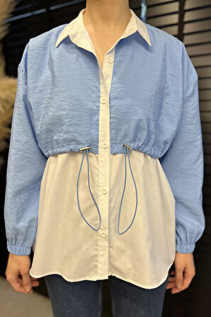 Bel Büzgülü Kadın Paraşüt Garnili Gömlek