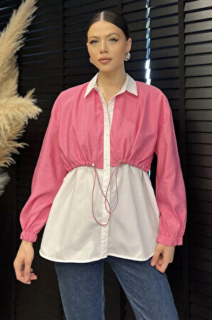 Bel Büzgülü Kadın Paraşüt Garnili Gömlek