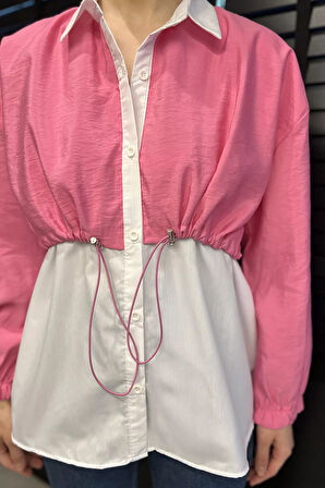 Bel Büzgülü Kadın Paraşüt Garnili Gömlek