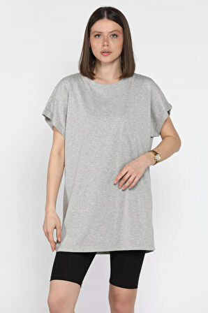 Kol Katlamalı Bisiklet Yaka Kadın Uzun Tişört (m-l-xl Uyumludur)