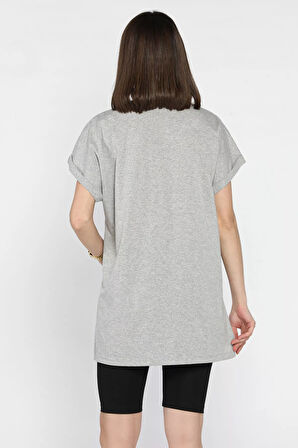 Kol Katlamalı Bisiklet Yaka Kadın Uzun Tişört (m-l-xl Uyumludur)