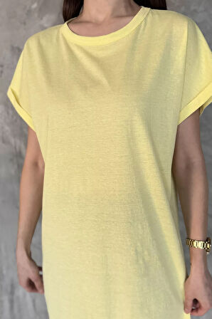 Kol Katlamalı Bisiklet Yaka Kadın Uzun Tişört (m-l-xl Uyumludur)