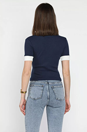 Kadın Polo Yaka Renk Garnili Kaşkorse Bluz