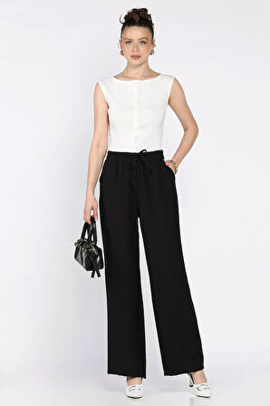 Kadın Yüksek Bel Cep Taşlı Palazzo Pantolon