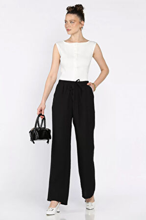 Kadın Yüksek Bel Cep Taşlı Palazzo Pantolon