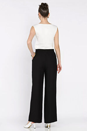 Kadın Yüksek Bel Cep Taşlı Palazzo Pantolon