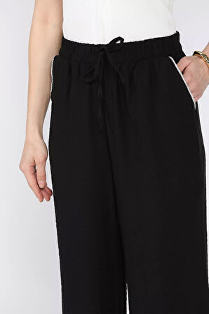 Kadın Yüksek Bel Cep Taşlı Palazzo Pantolon