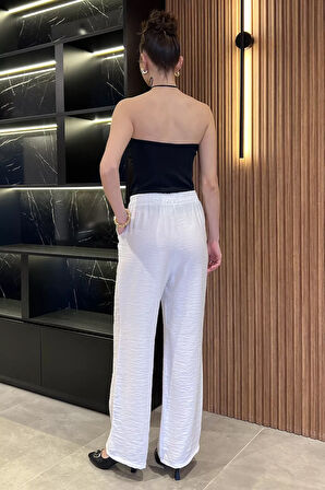 Kadın Yüksek Bel Cep Taşlı Palazzo Pantolon