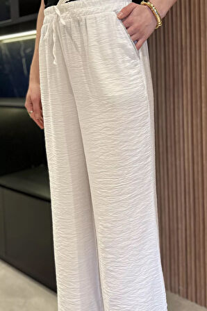 Kadın Yüksek Bel Cep Taşlı Palazzo Pantolon