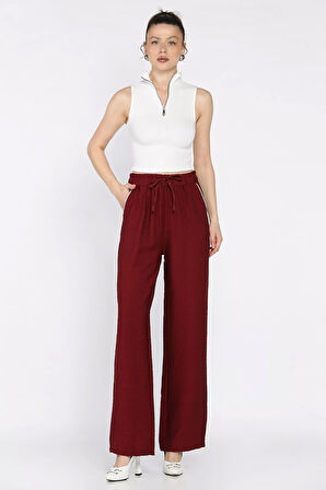 Kadın Yüksek Bel Cep Taşlı Palazzo Pantolon