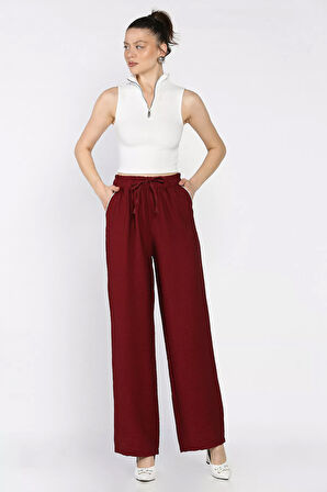 Kadın Yüksek Bel Cep Taşlı Palazzo Pantolon