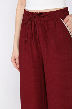 Kadın Yüksek Bel Cep Taşlı Palazzo Pantolon