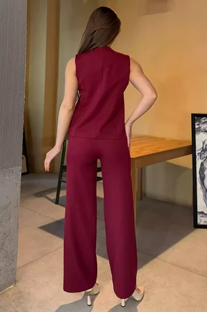 Düğme Detaylı Yelek Pantolon İkili Takım
