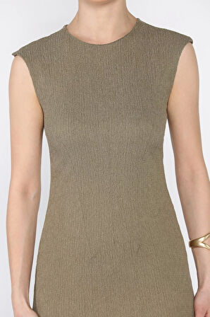 Kadın Sıfır Kol Sırt Fermuarlı Pensli Elbise