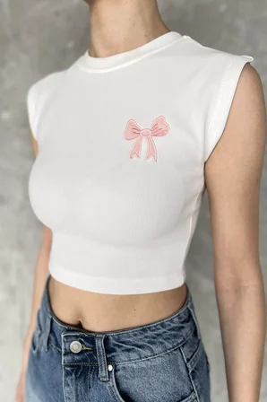 Kadın Japone Kol Fiyonklu Fitilli Crop Top Bluz
