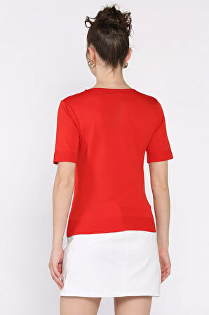 Kadın V Yaka Aksesuarlı Triko Bluz