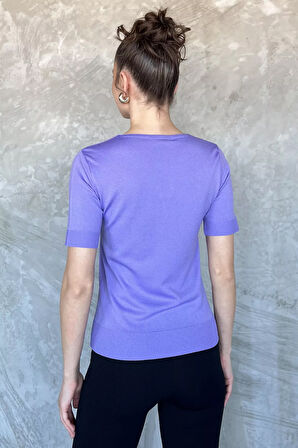 Kadın V Yaka Aksesuarlı Triko Bluz