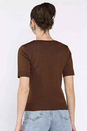 Kadın V Yaka Aksesuarlı Triko Bluz