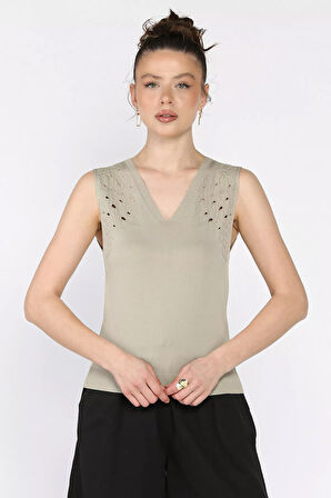 Kadın V Yaka Sıfır Kol Triko Bluz (s,m,l Uyumludur)