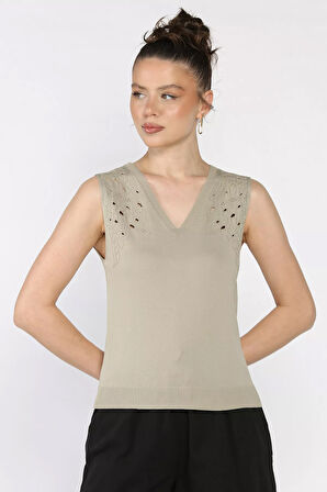 Kadın V Yaka Sıfır Kol Triko Bluz (s,m,l Uyumludur)