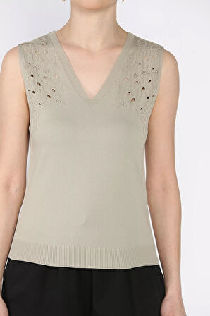 Kadın V Yaka Sıfır Kol Triko Bluz (s,m,l Uyumludur)