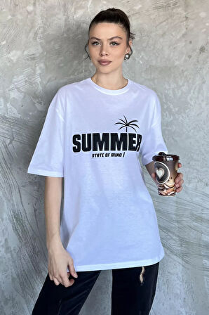 Bisiklet Yaka Baskılı Kadın Tişört