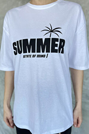 Bisiklet Yaka Baskılı Kadın Tişört