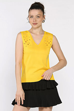 Kadın V Yaka Sıfır Kol Triko Bluz (s,m,l Uyumludur)