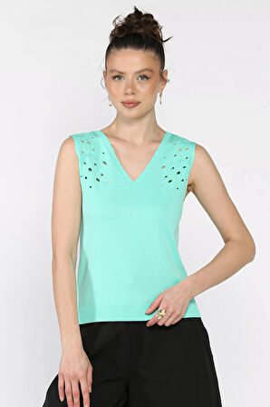 Kadın V Yaka Sıfır Kol Triko Bluz (s,m,l Uyumludur)