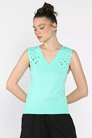 Kadın V Yaka Sıfır Kol Triko Bluz (s,m,l Uyumludur)