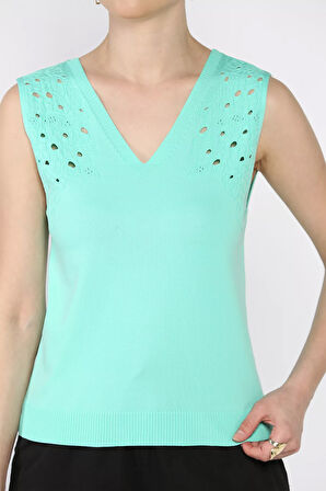 Kadın V Yaka Sıfır Kol Triko Bluz (s,m,l Uyumludur)