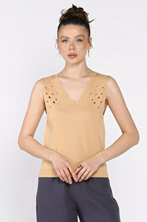 Kadın V Yaka Sıfır Kol Triko Bluz (s,m,l Uyumludur)