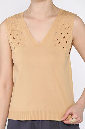 Kadın V Yaka Sıfır Kol Triko Bluz (s,m,l Uyumludur)