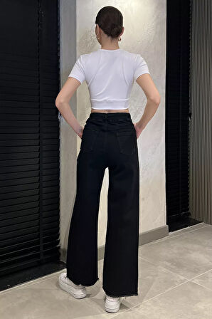 Kuşaklı Yüksek Bel Likralı Paça Püsküllü Kadın Palazzo Pantolon