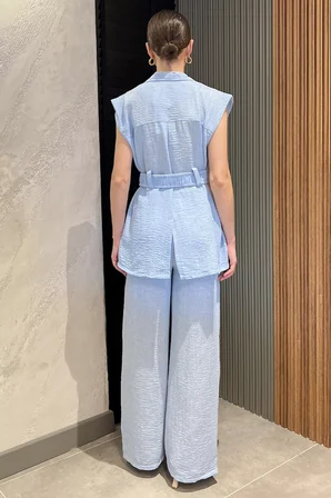 Kadın Bel Kuşaklı Yelek Pantolon İkili Takım