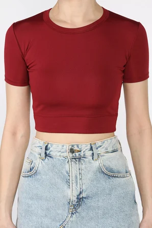 Kadın Bisiklet Yaka Likralı Crop Top Bluz