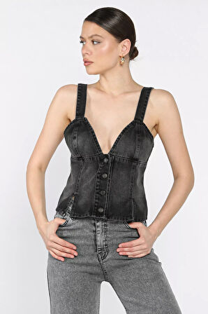 Arkası Korseli Jean Kot Büstiyer