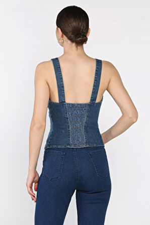 Arkası Korseli Jean Kot Büstiyer