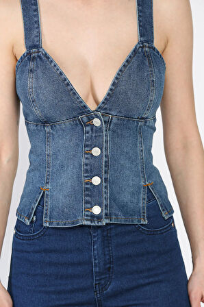 Arkası Korseli Jean Kot Büstiyer