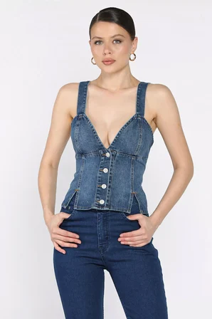 Arkası Korseli Jean Kot Büstiyer