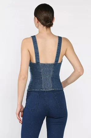 Arkası Korseli Jean Kot Büstiyer