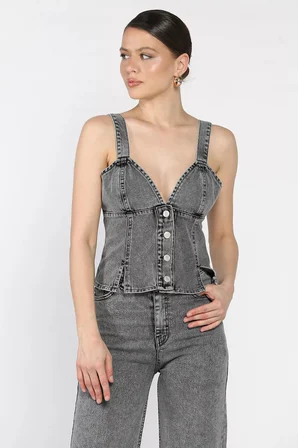 Arkası Korseli Jean Kot Büstiyer