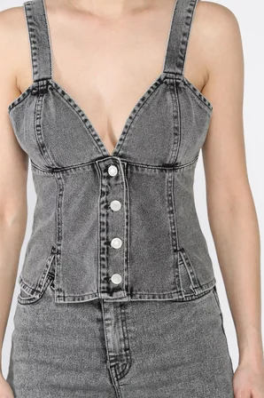 Arkası Korseli Jean Kot Büstiyer