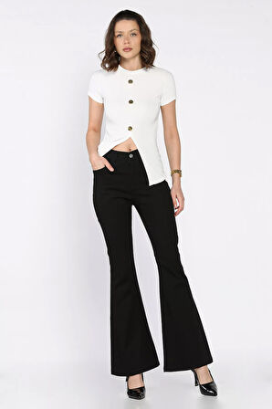 İspanyol Paça Likralı Kadın Gabardin Pantolon