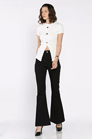 İspanyol Paça Likralı Kadın Gabardin Pantolon